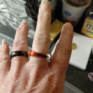 Handmade Multicolor Bead Ring - Orange, Purple & White